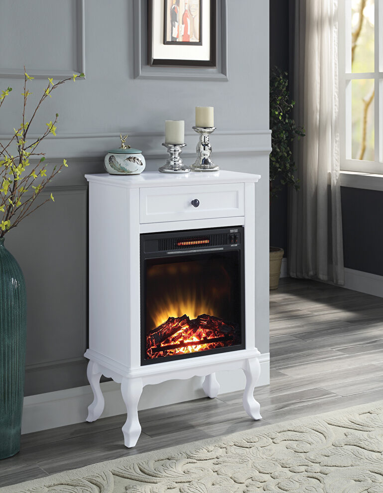 White finish led electric fireplace by Acme