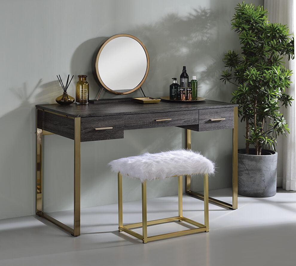 Champagne gold & black finish rectangular vanity desk w/ 2 usb by Acme