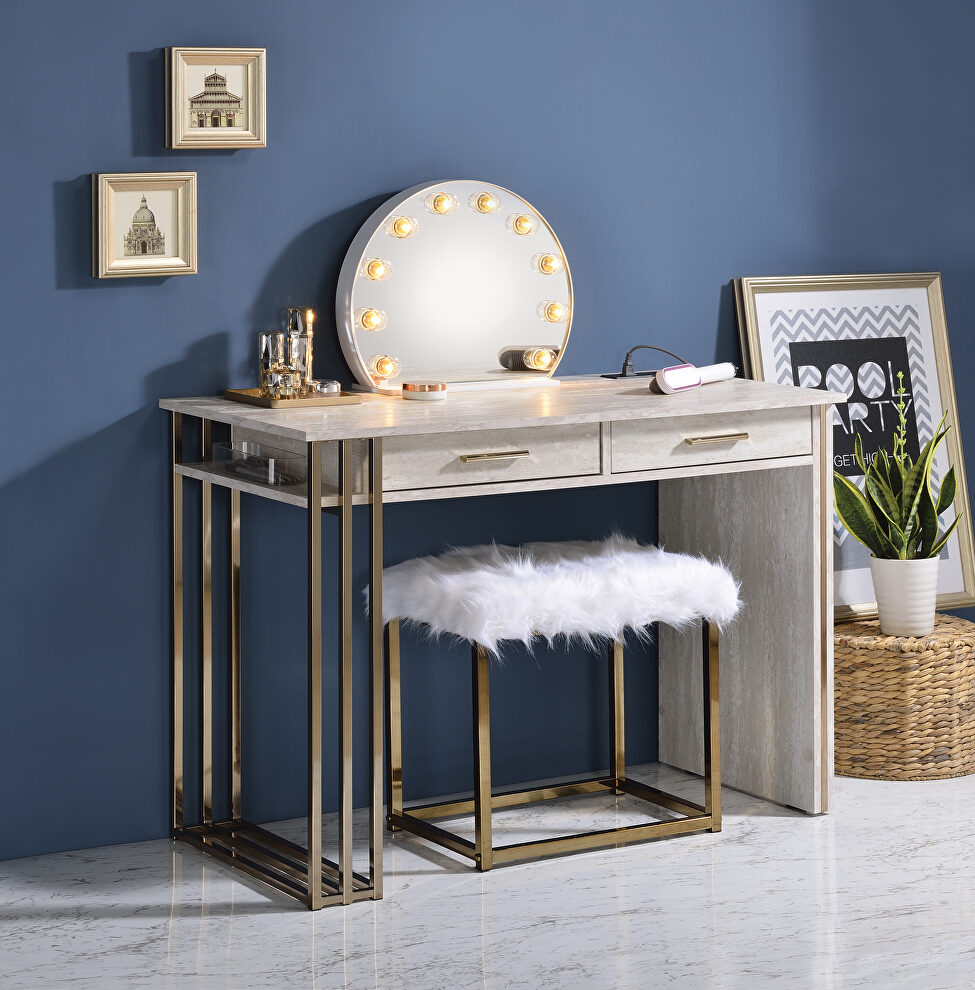 Antique white & gold finish rectangular vanity desk by Acme