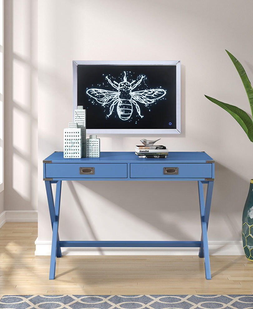 Blue finish crossing x-base console table by Acme
