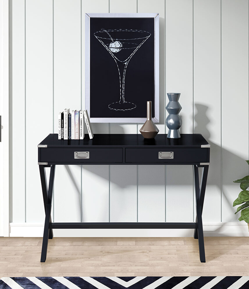 Black finish crossing x-base console table by Acme