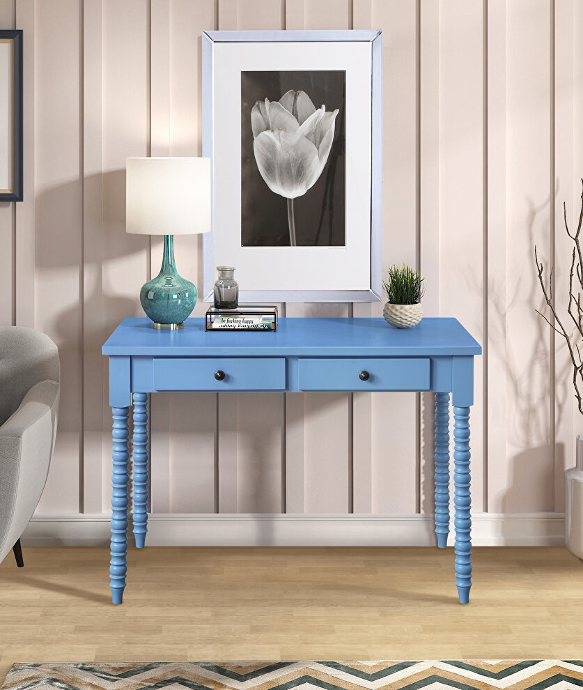Blue finish wooden frame with ornate carvings console table by Acme