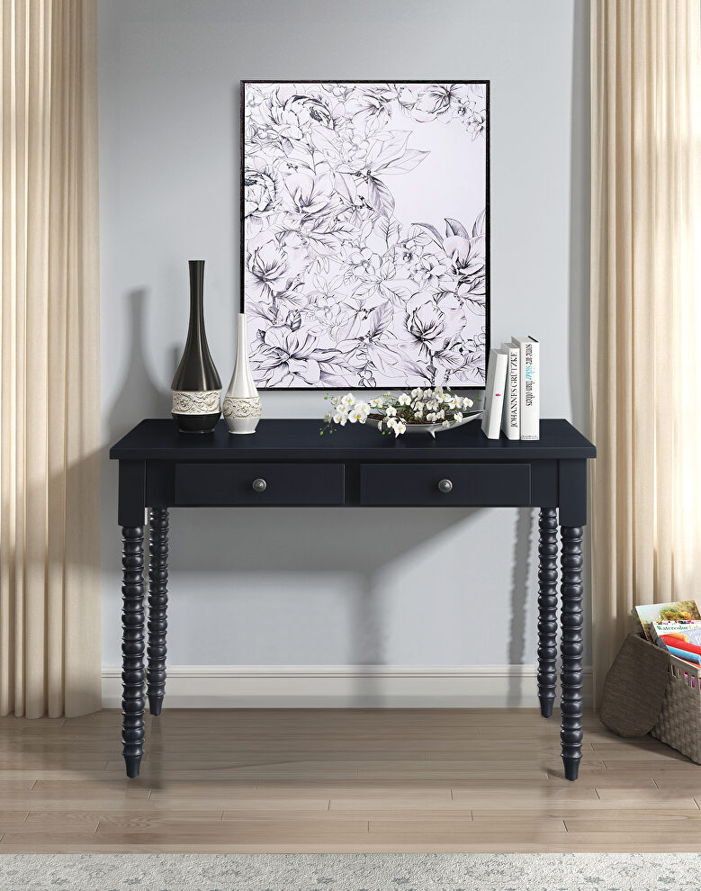 Black finish wooden frame with ornate carvings console table by Acme