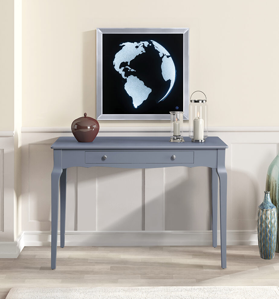 Gray finish gently curving details console table by Acme