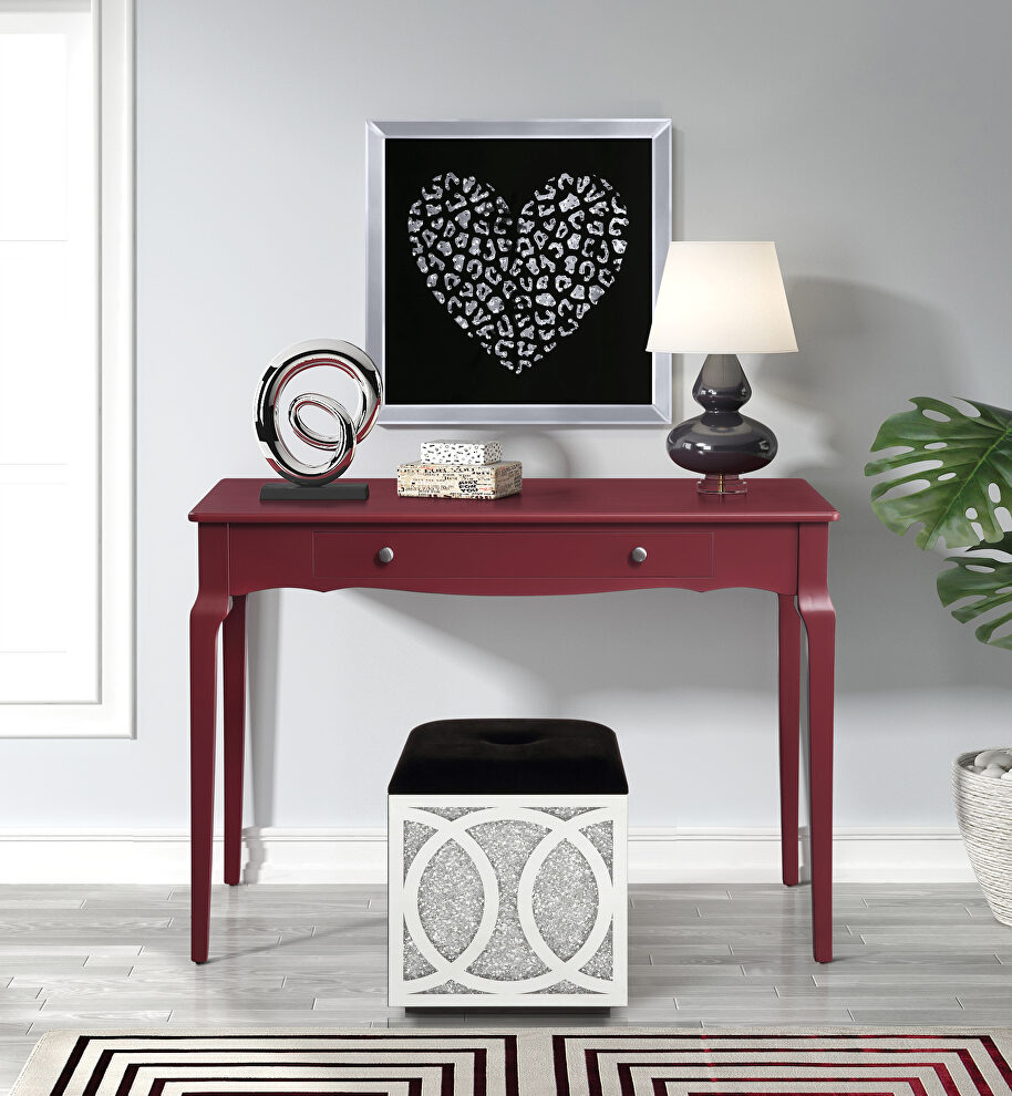Red finish gently curving details console table by Acme