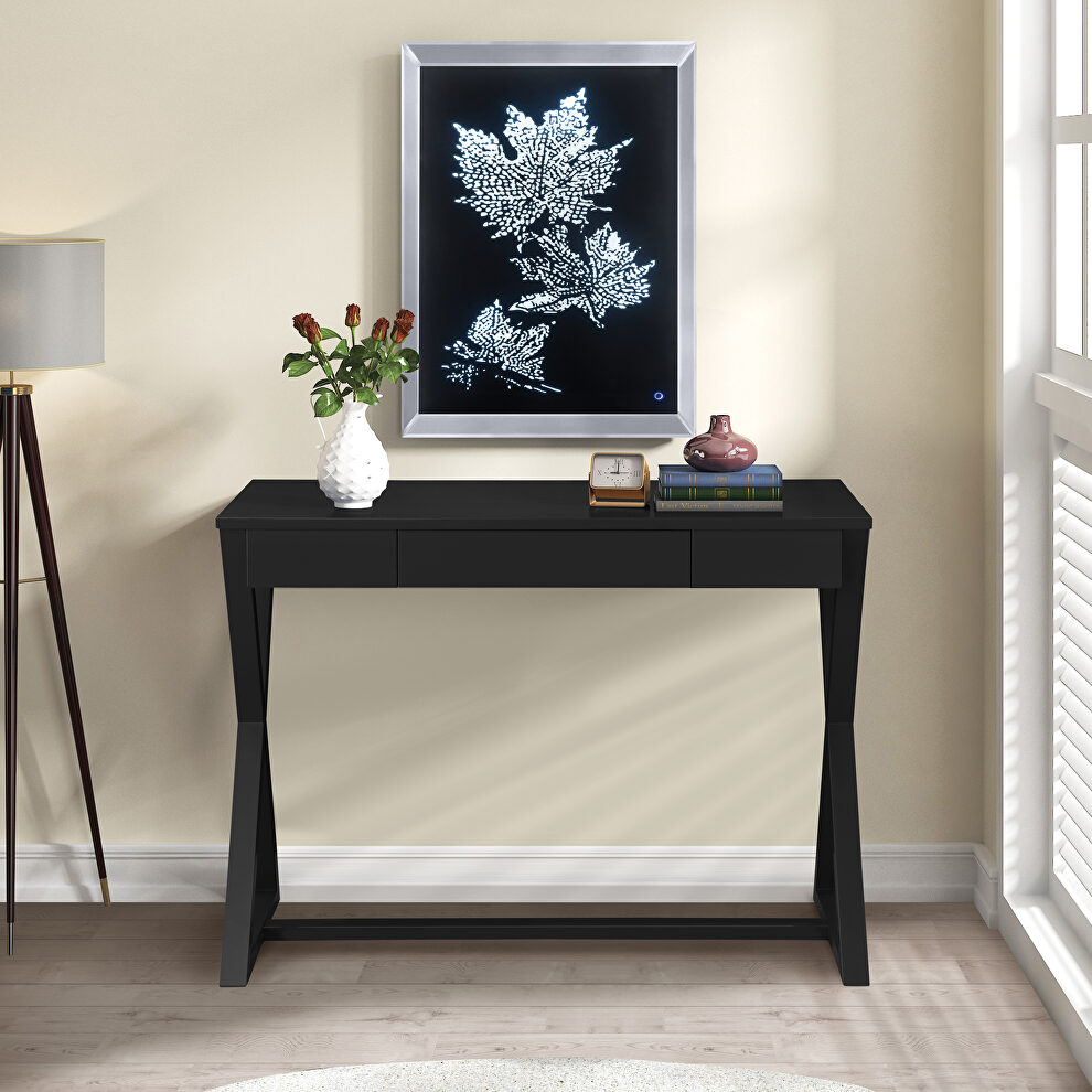 Black finish x-shape wooden base console table by Acme