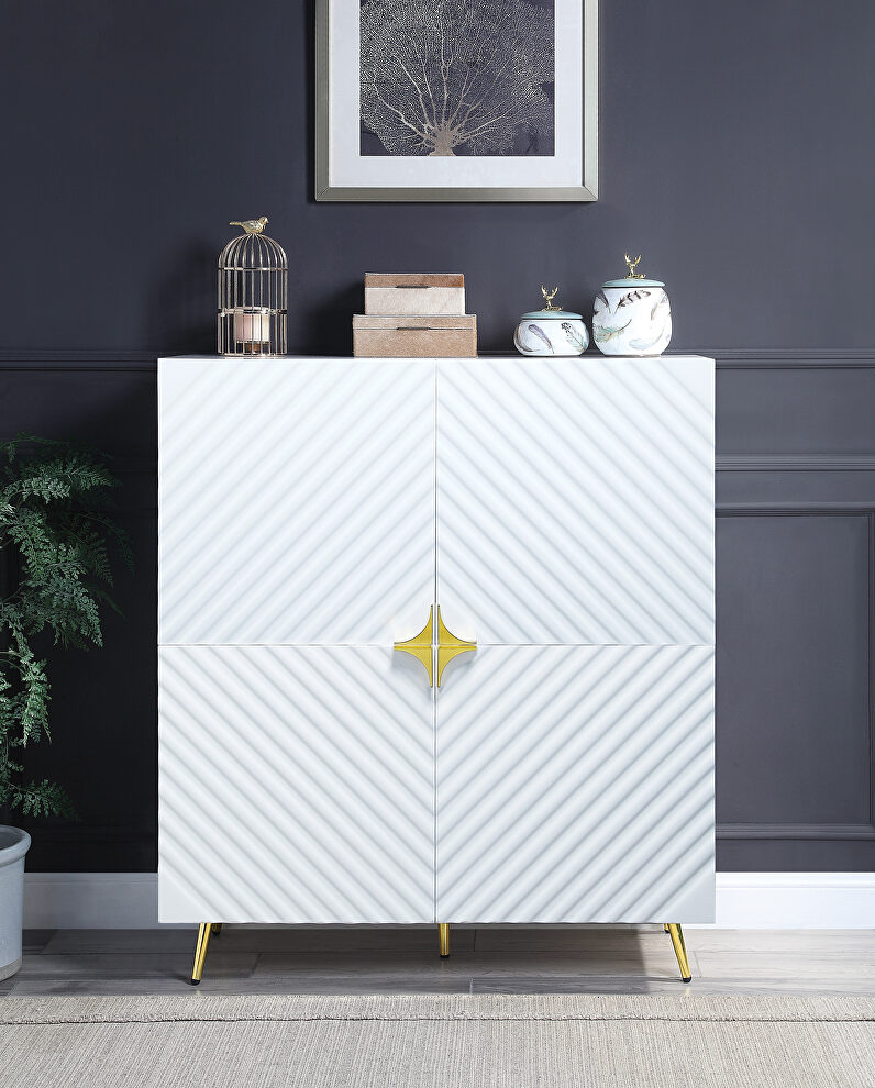White high gloss finish wave pattern design cabinet by Acme