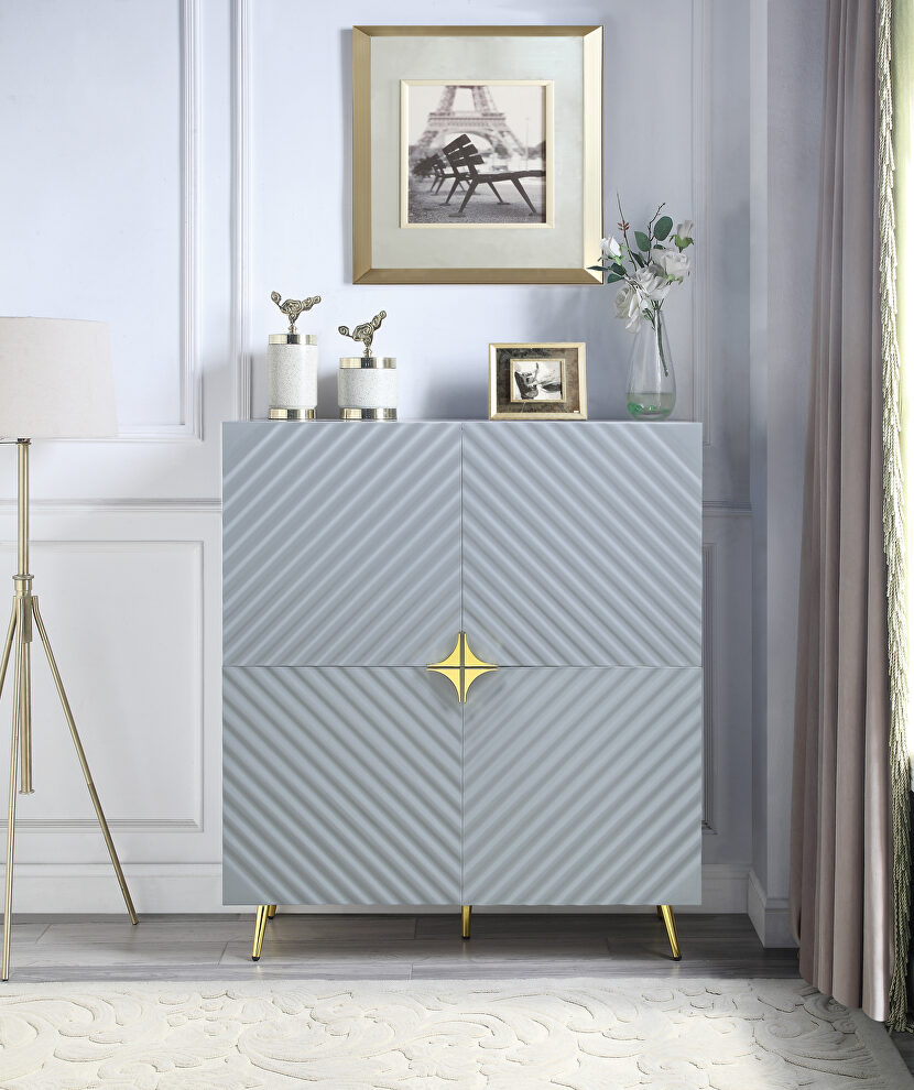 Gray high gloss finish wave pattern design cabinet by Acme