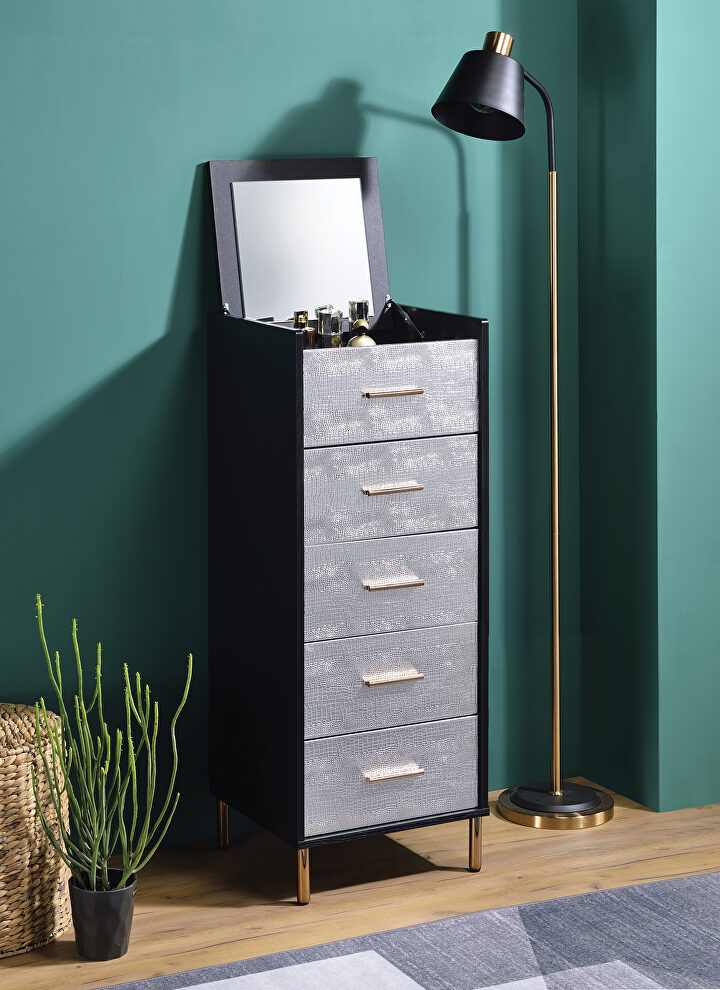 Black/ silver base & gold finish metal legs jewelry armoire by Acme