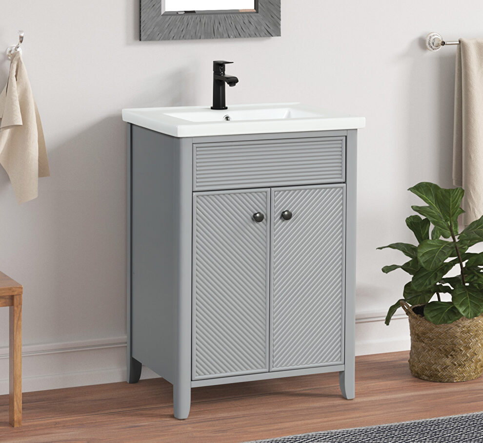 Gray finish rectangular sink cabinet by Acme