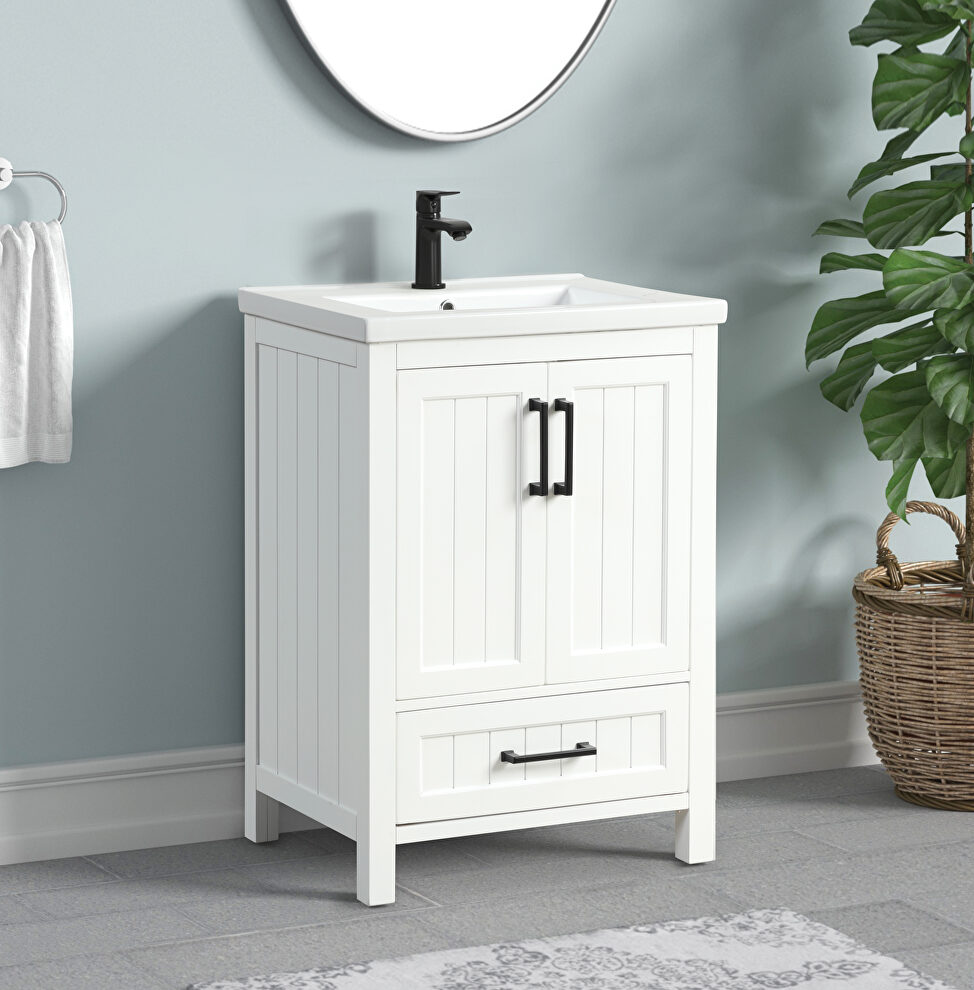 White finish english front & back sink cabinet by Acme