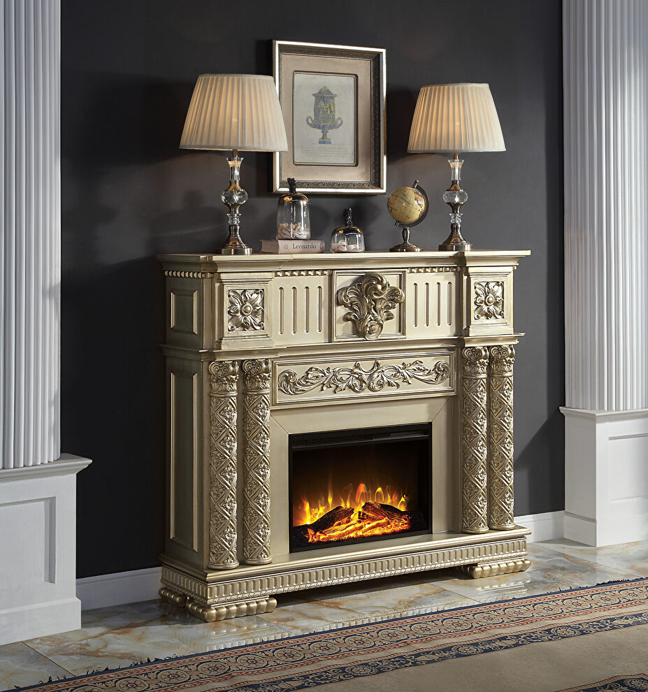 Gold patina finish classic style fireplace by Acme