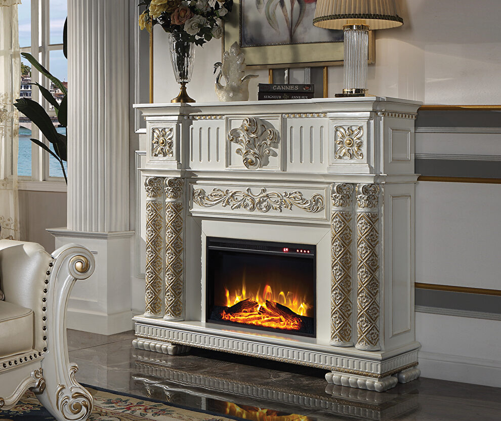 Antique pearl finish classic style fireplace by Acme