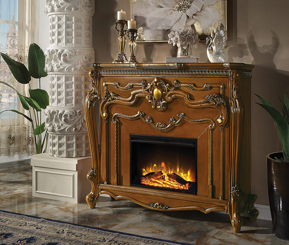 Honey oak finish winding carvings fireplace by Acme