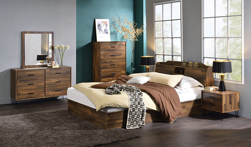 Walnut finish finest woods and veneers queen bed by Acme