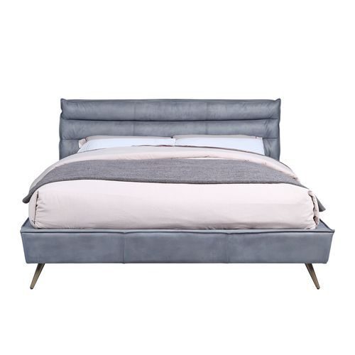 Gray top grain leather upholstered modern king bed by Acme