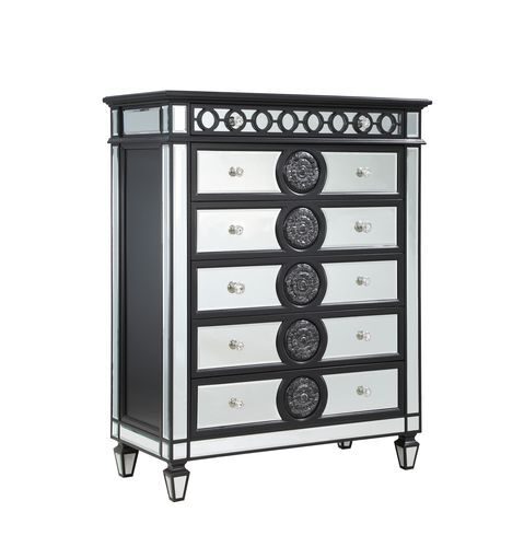 Black & sliver finish mirrored top chest by Acme