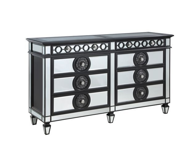 Black & sliver finish mirrored top dresser by Acme