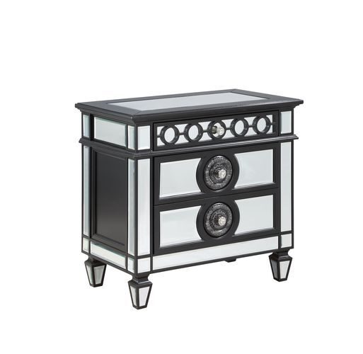 Black & sliver finish mirrored top nightstand by Acme