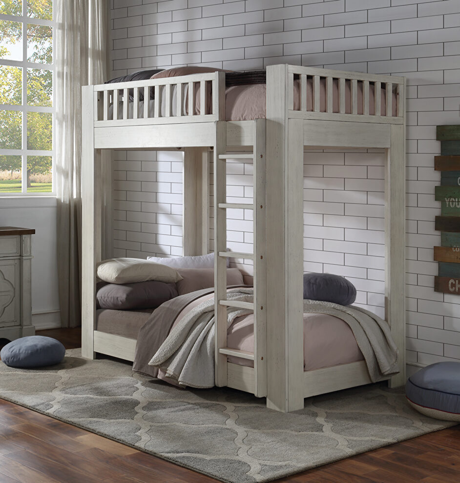 Weathered white finish twin/twin bunk bed by Acme