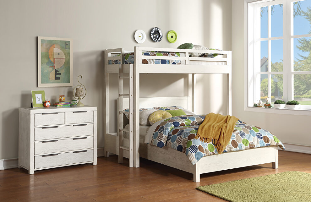 Weathered white finish queen loft bed w/ storage by Acme