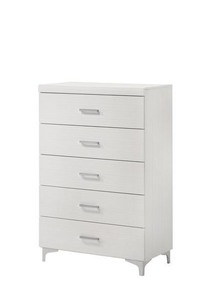 White finish and chrome metal legs chest by Acme