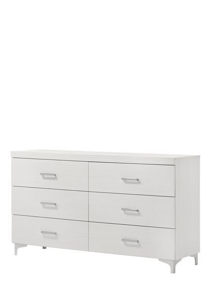 White finish and chrome metal legs dresser by Acme