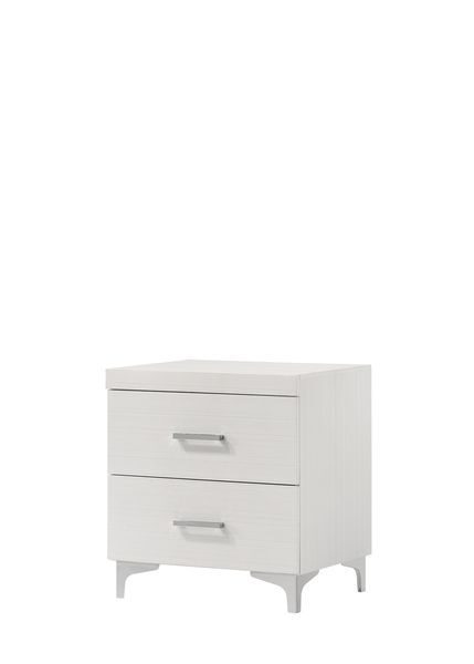 White finish and chrome metal legs nightstand by Acme