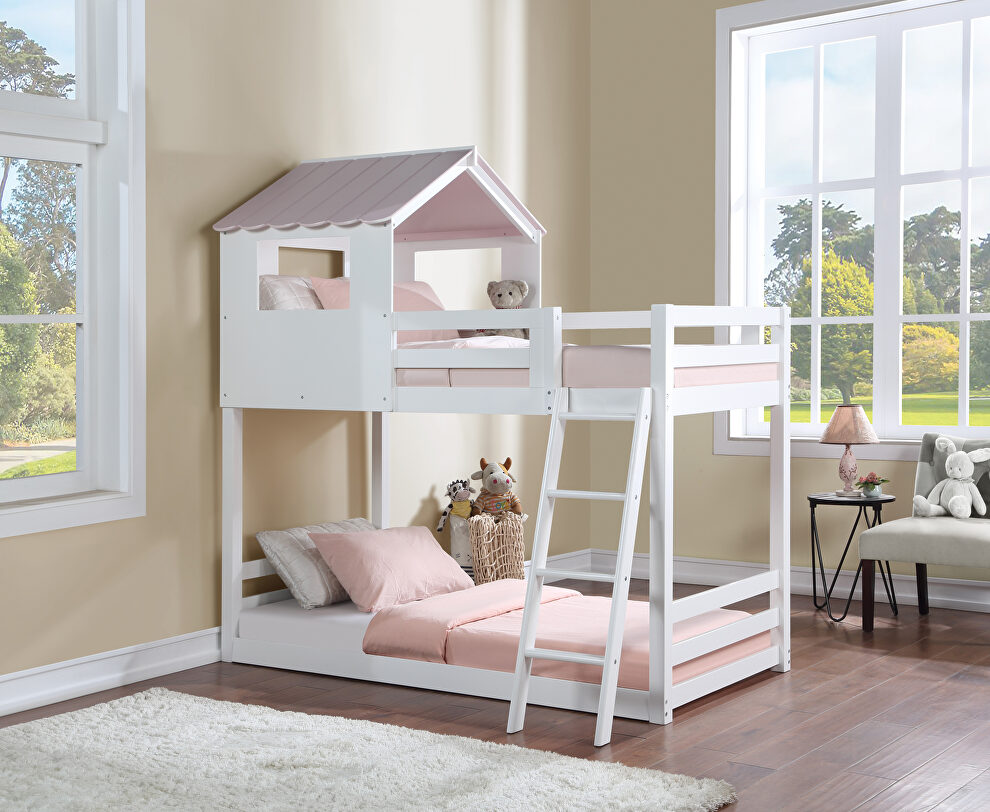 White & pink finish twin/twin bunk bed by Acme