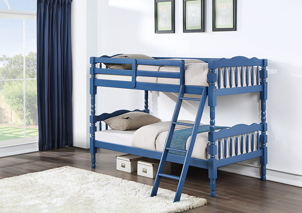 Dark blue finish traditional style twin/twin bunk bed by Acme