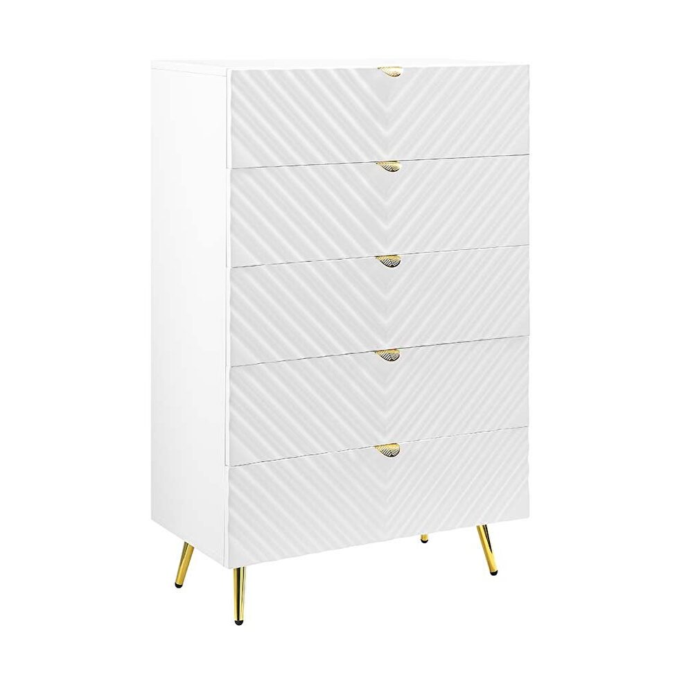 White high gloss finish wave pattern design chest by Acme