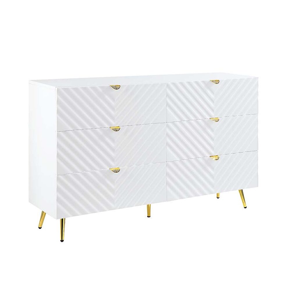 White high gloss finish wave pattern design dresser by Acme