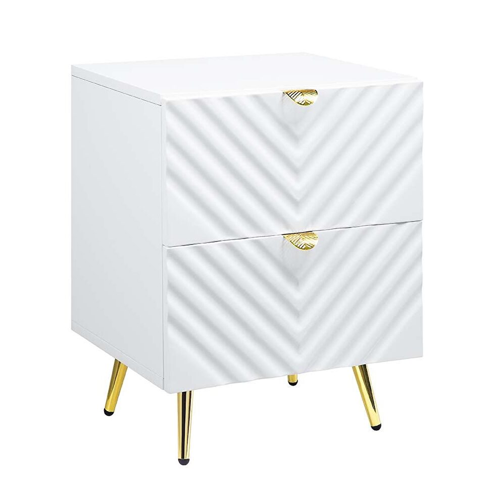 White high gloss finish wave pattern design nightstand by Acme