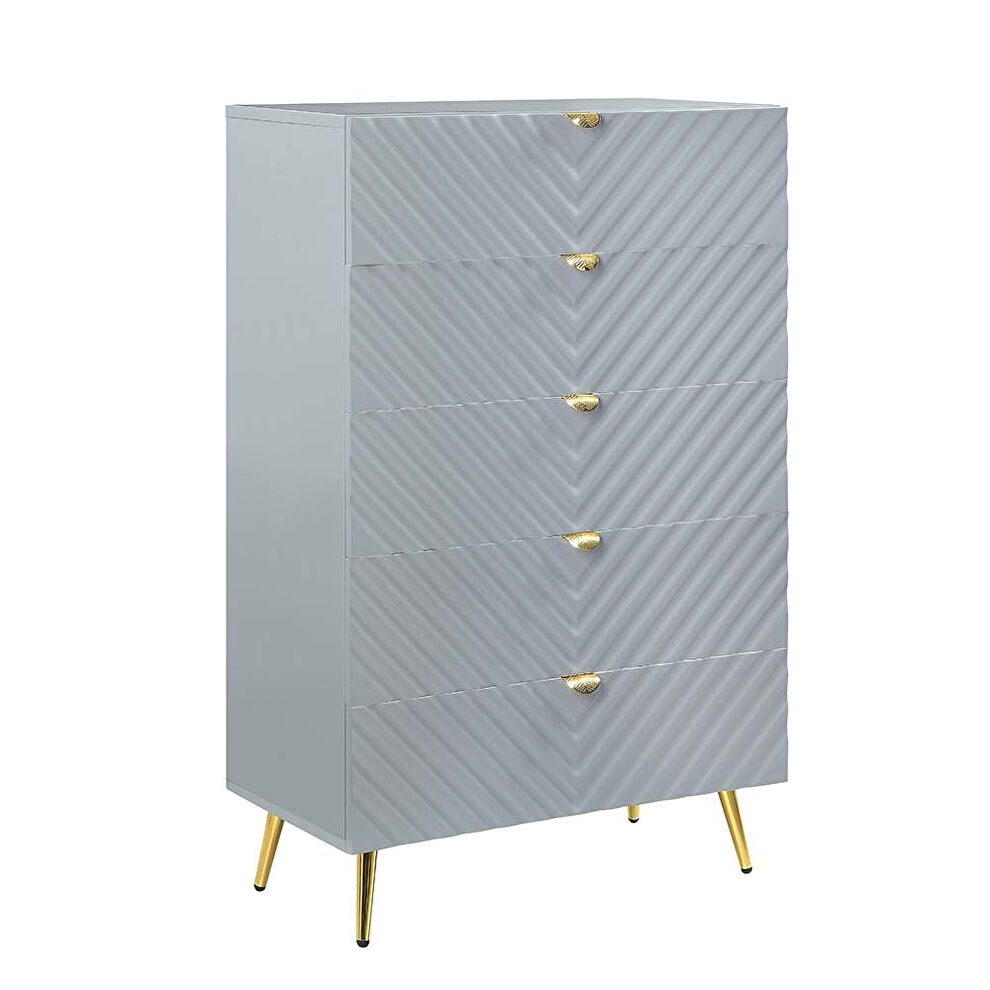 Gray high gloss finish wave pattern design chest by Acme