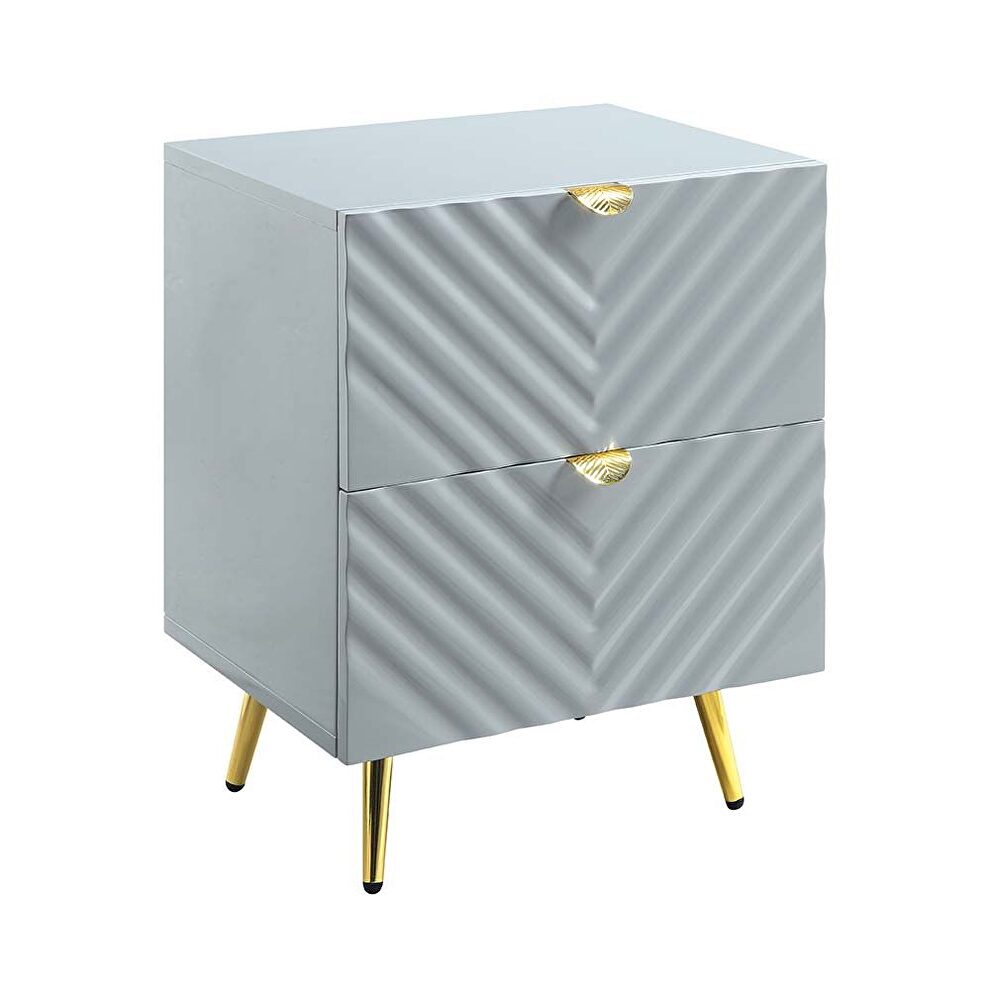 Gray high gloss finish wave pattern design nightstand by Acme