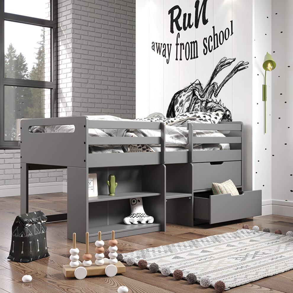 Gray finish twin loft bed w/ storage by Acme