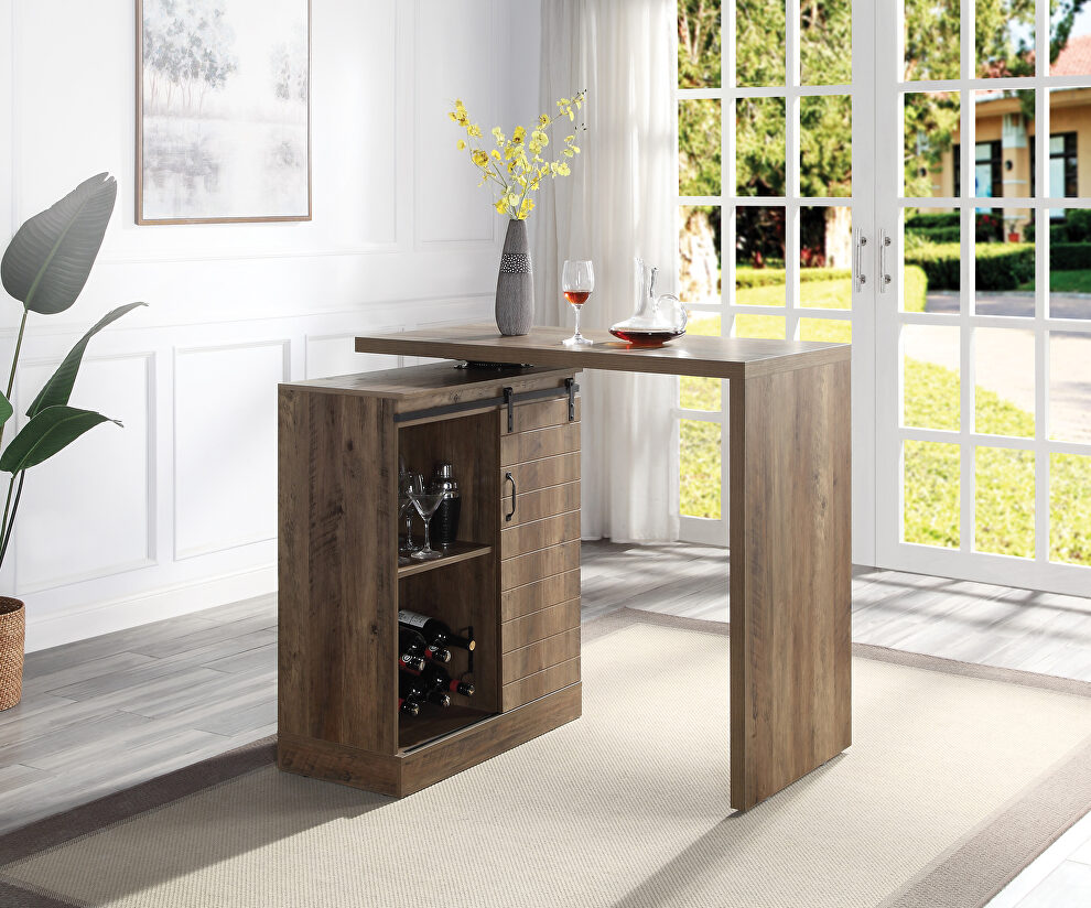 Rustic oak finish swivel top bar table w/ storage by Acme