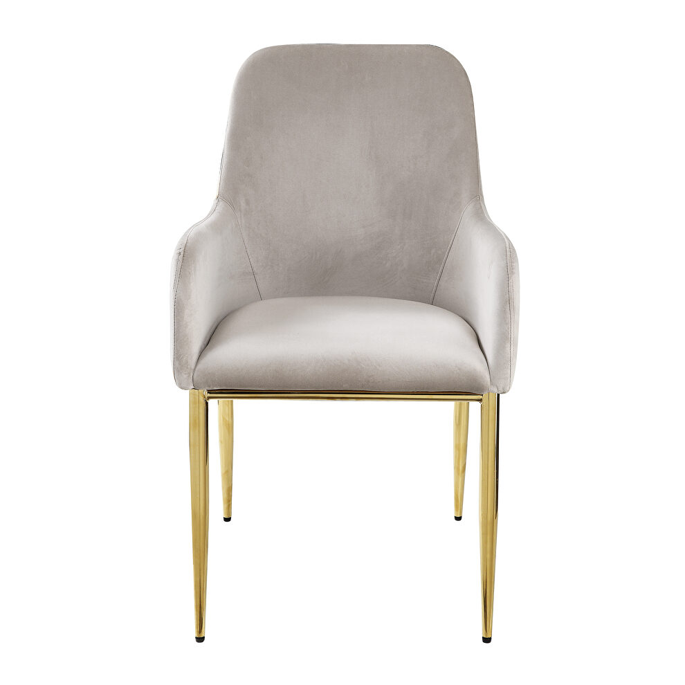 Gray velvet upholstery & mirrored gold finish base dining chair by Acme