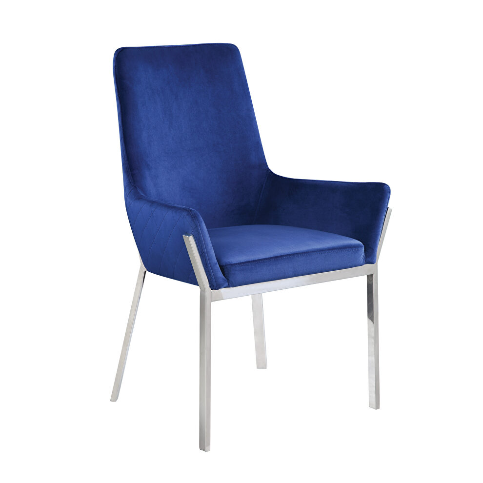 Blue finish lush velvet uhpolstery and diamond stitching dining chair by Acme