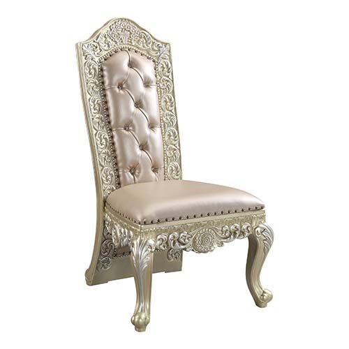 Champagne silver finish vigorous curves of scrolling vines dining chair by Acme