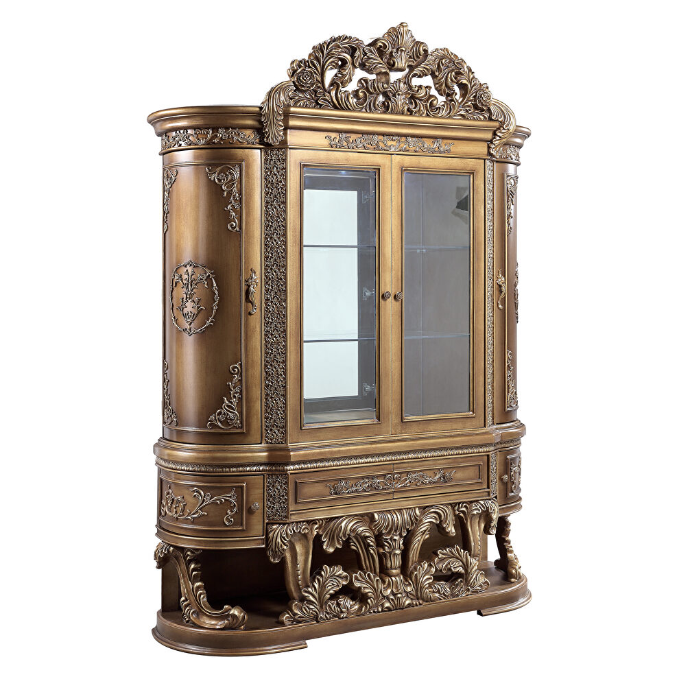 Brown & gold finish ornate scrollwork and endless details curio by Acme