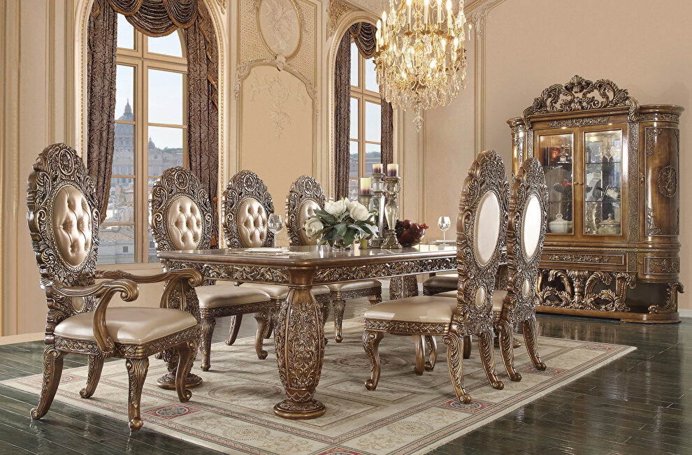 Brown & gold finish ornate scrollwork and endless details dining table by Acme