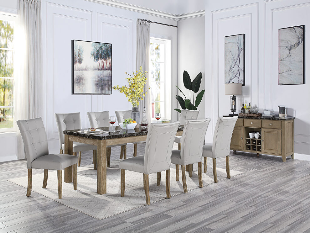 Marble top & oak finish base transitional style dining table by Acme