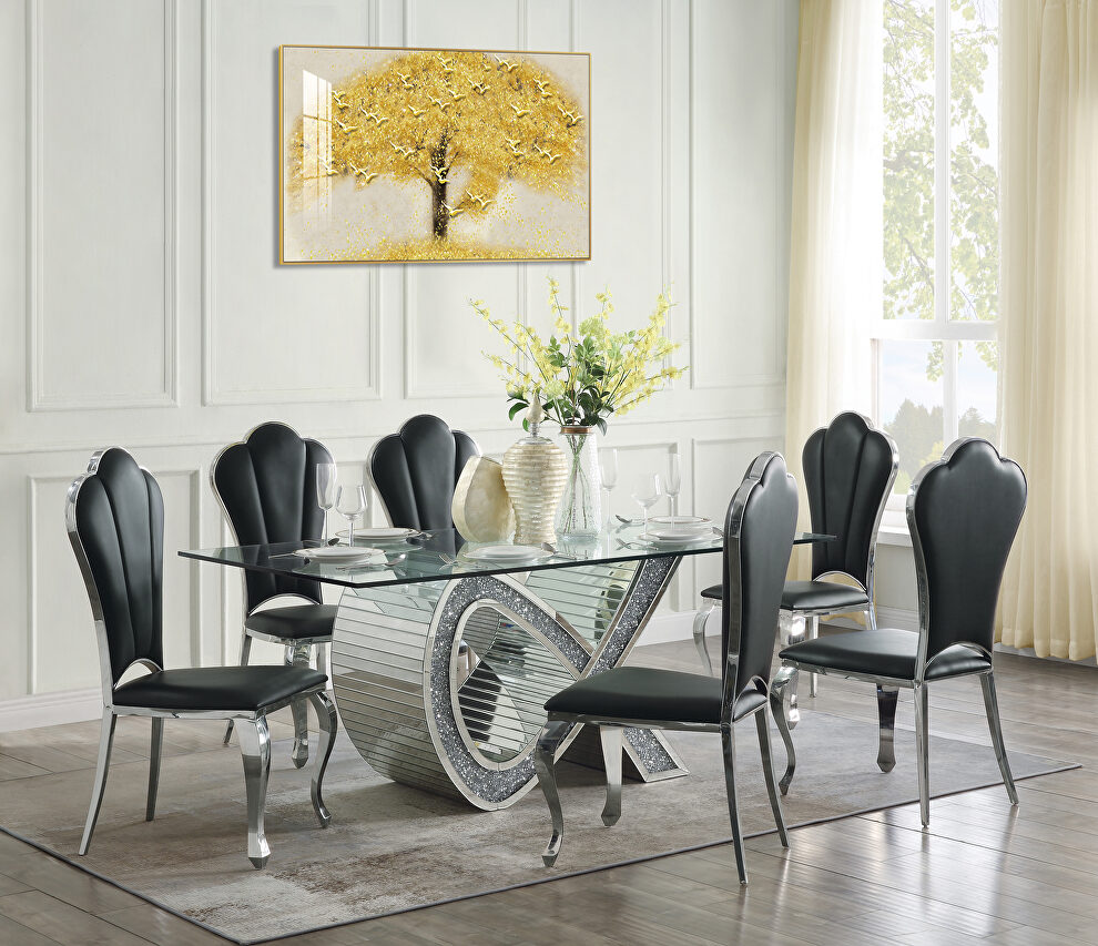Mirrored and faux diamonds rectangular dining table by Acme
