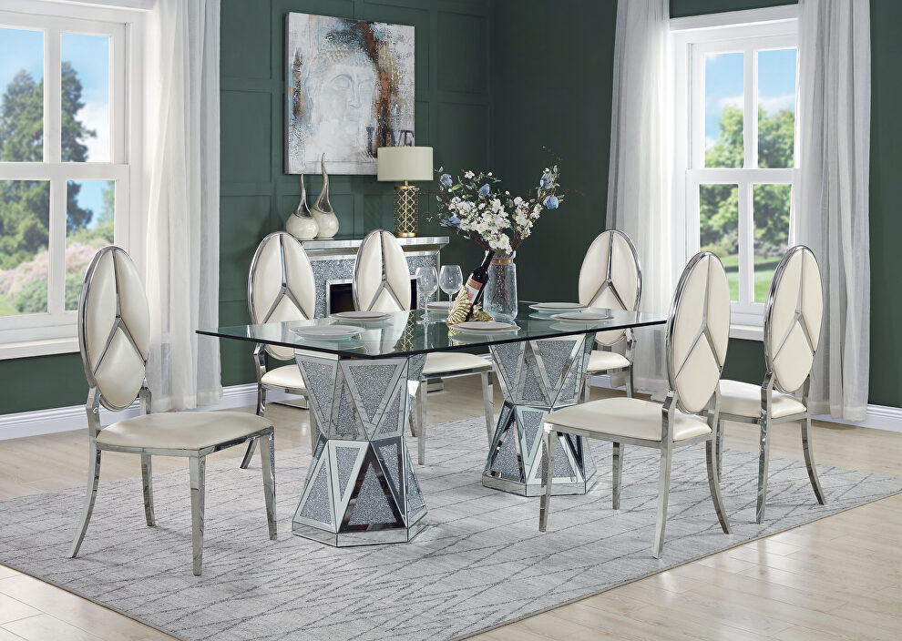 Tempered glass and mirrored panels rectangular dining table by Acme