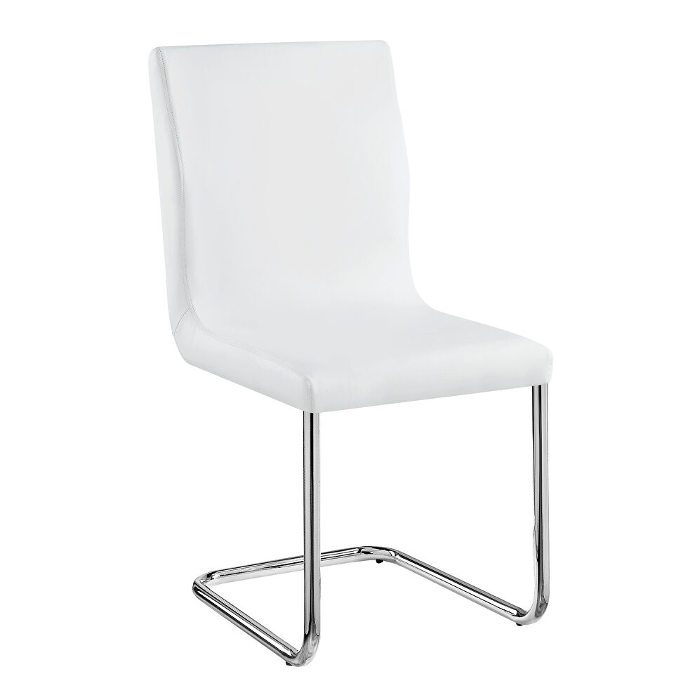 White pu upholstery & chrome finish base dining chair by Acme