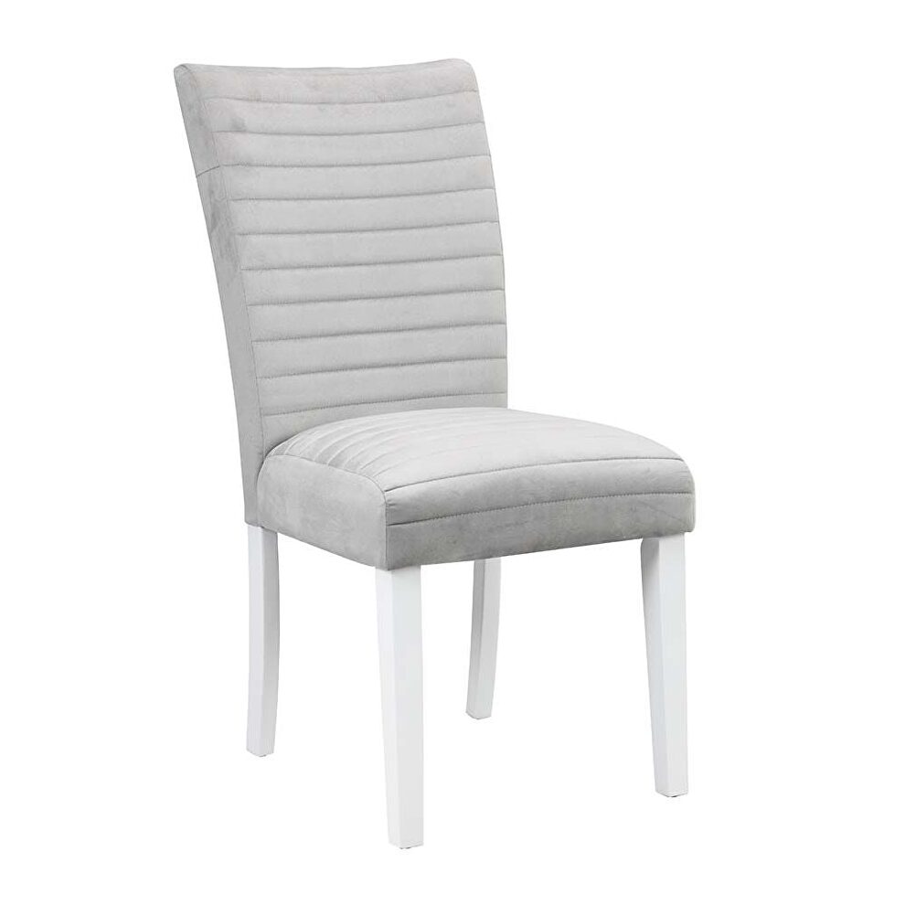 Gray velvet upholstery and white high gloss finish base dining chair by Acme