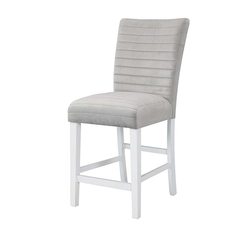 Gray velvet upholstery and white high gloss finish base counter height chair by Acme