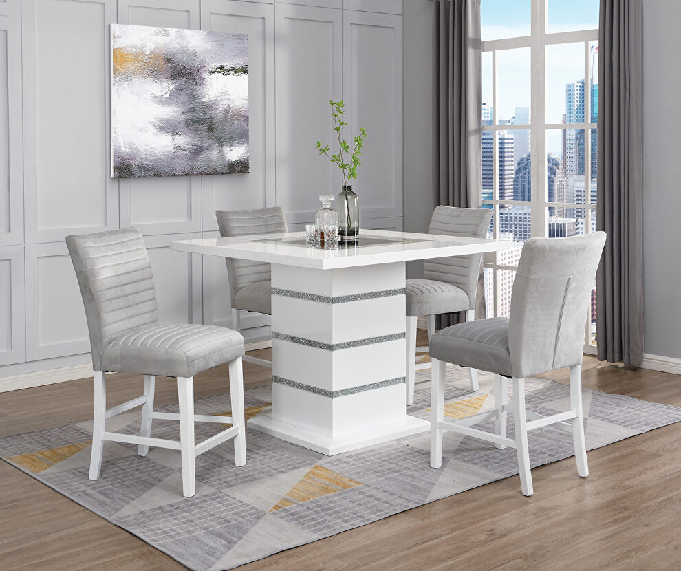 Faux crystal diamonds & white high gloss finish counter height dining table by Acme
