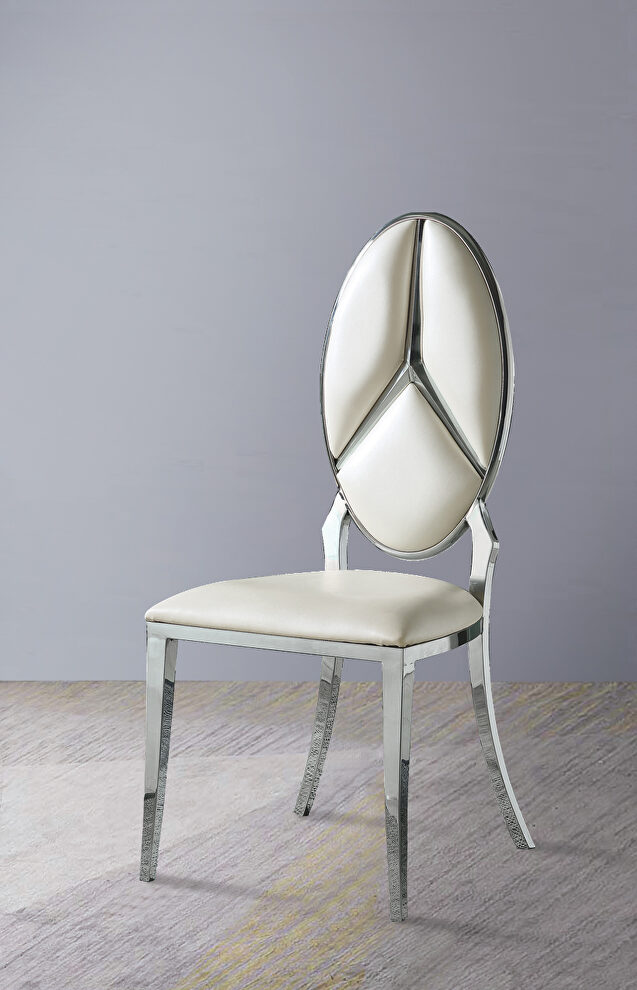 Beige pu upholstery and shiny stainless steel frame dining chair by Acme
